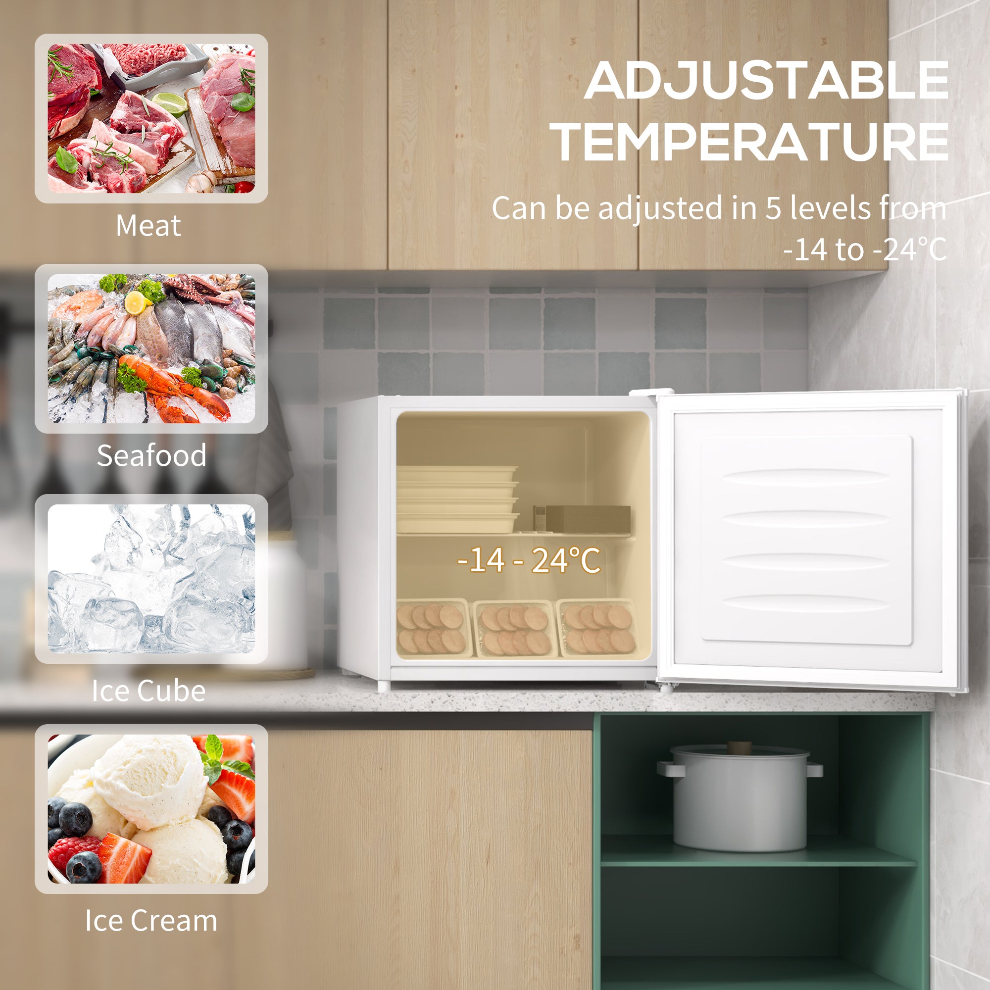 HOMCOM 35L Mini Freezer, -24\'e2\'84\'83 to -14\'e2\'84\'83 Temperature - White