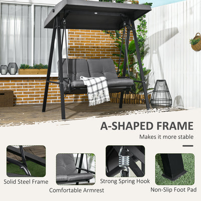 Outsunny Two-Seater Garden Swing Bench, with Adjustable Canopy - Dark Grey 