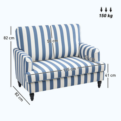 HOMCOM Modern Accent Chair, Velvet Armchair with Stripe, Turned Legs and Wide Seat, Upholstered Snuggle Chair for Living Room, Bedroom, Blue and White 