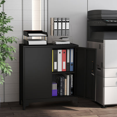 HOMCOM Lockable Metal Filing Cabinet, 2-Tier Storage Cupboard with Double Doors, Modern Office Organiser, Black 