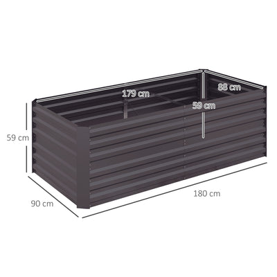 Outsunny Raised Beds for Garden, Galvanised Steel Outdoor Planters with Multi-reinforced Rods, 180 x 90 x 59 cm, Dark Grey 