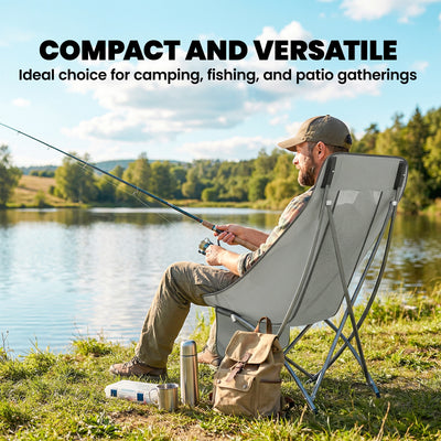Outsunny Camping Chair for Adults Heavy Duty Folding Camp Chair with Side Pocket and Carry Bag Light Grey 