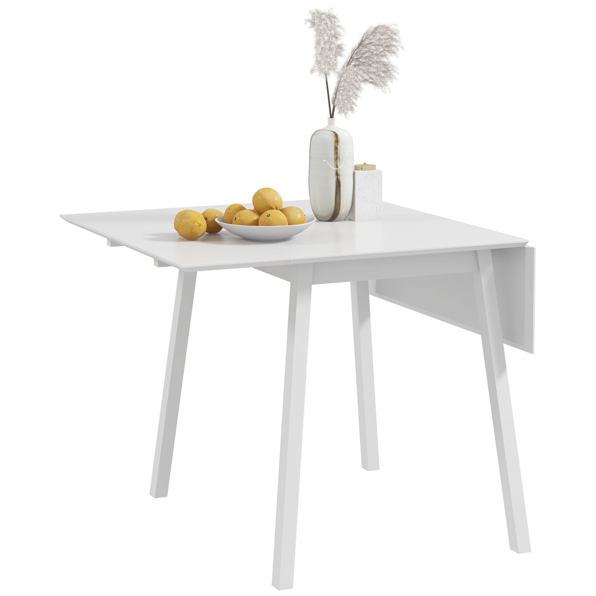 HOMCOM Solid Wood Folding Dining Table, Drop Leaf Table for 2-4 People, Rectangle Kitchen Table for Small Space, White 
