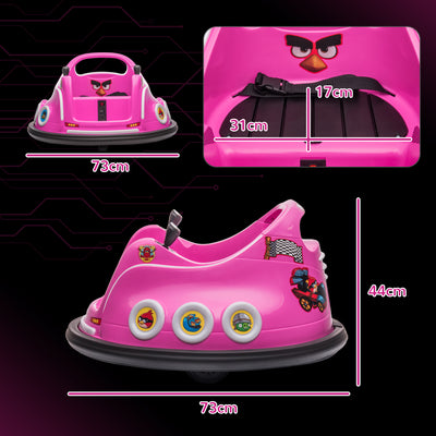 AIYAPLAY Angry Bird Licensed Waltzer Car, 12V Kids Bumper Car w/ Joysticks, Remote, Music LED Lights - Pink 