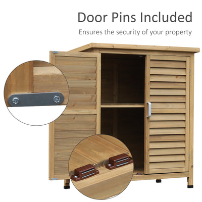 Outsunny Garden Shed Wooden Garden Storage Shed 2 Door Unit Solid Fir Wood Garage Tool Organisation Cabinet, 87L x 46.5W x 96.5Hcm, Natural 