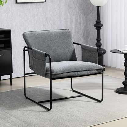 HOMCOM Minimal Padded Accent Chair, with Pockets - Grey 