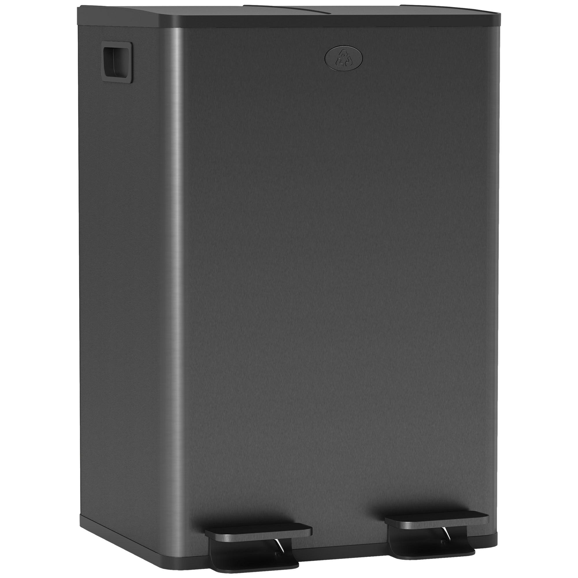 HOMCOM 56L Dual Compartment Stainless Steel Bin, with Deodoriser Holders - Black 