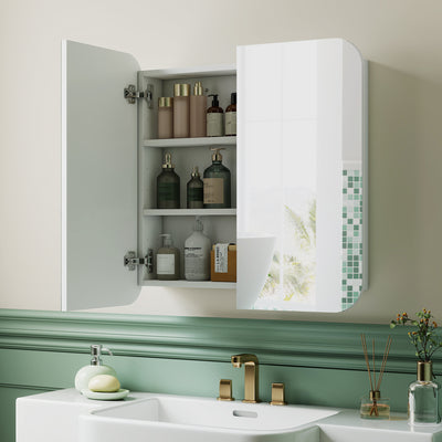 HOMCOM Arched Bathroom Mirror Cabinet with Adjustable Shelves - White 