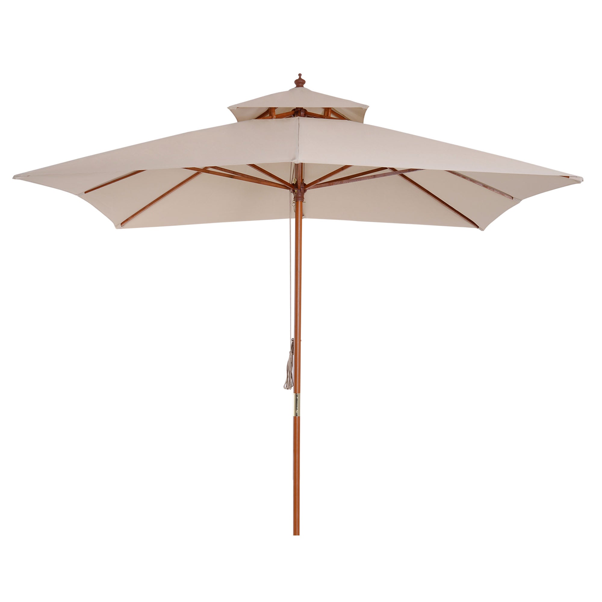 Outsunny 3 x 3 metre Patio Parasol Garden Umbrellas Sunshade Outdoor Wooden Parasol Canopy Double Tier, Beige, BASE NOT INCLUDED 