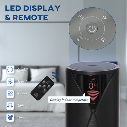 HOMCOM 38" Oscillating Tower Fan with Remote Control, 3 Speed 4 Modes, LCD panel, 12-Hour Timer, Slim Cooling Fan for Home Bedroom Office, Black 