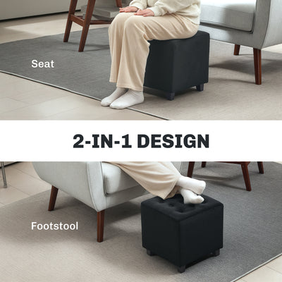 HOMCOM Velvet-Feel Square Ottoman - Grey 