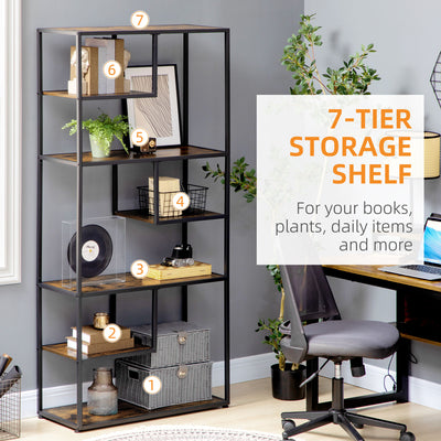 HOMCOM Industrial Bookcase Shelf, 6 Tier Metal Shelving, Storage Shelves for Living Room, Home Office, Bedroom, Rustic Brown 