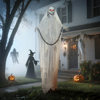 Outsunny 183 cm Life Size Halloween Animated Skeleton Grim Reaper with Glowing LED Eyes, Scary Halloween Decorations, Battery Operated, Indoor Party Props 