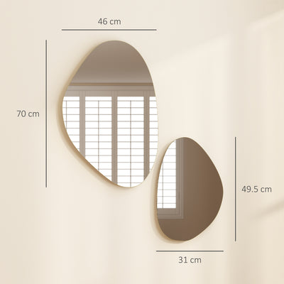 HOMCOM Set of 2 Pebble-Shaped Wall Mirror - Gold Tone 