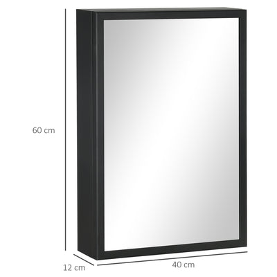 kleankin Bathroom Cabinet with Mirror, Wall Mounted Bathroom Mirror Cabinet with Storage Shelves, 40 x 12 x 60 cm, Black 