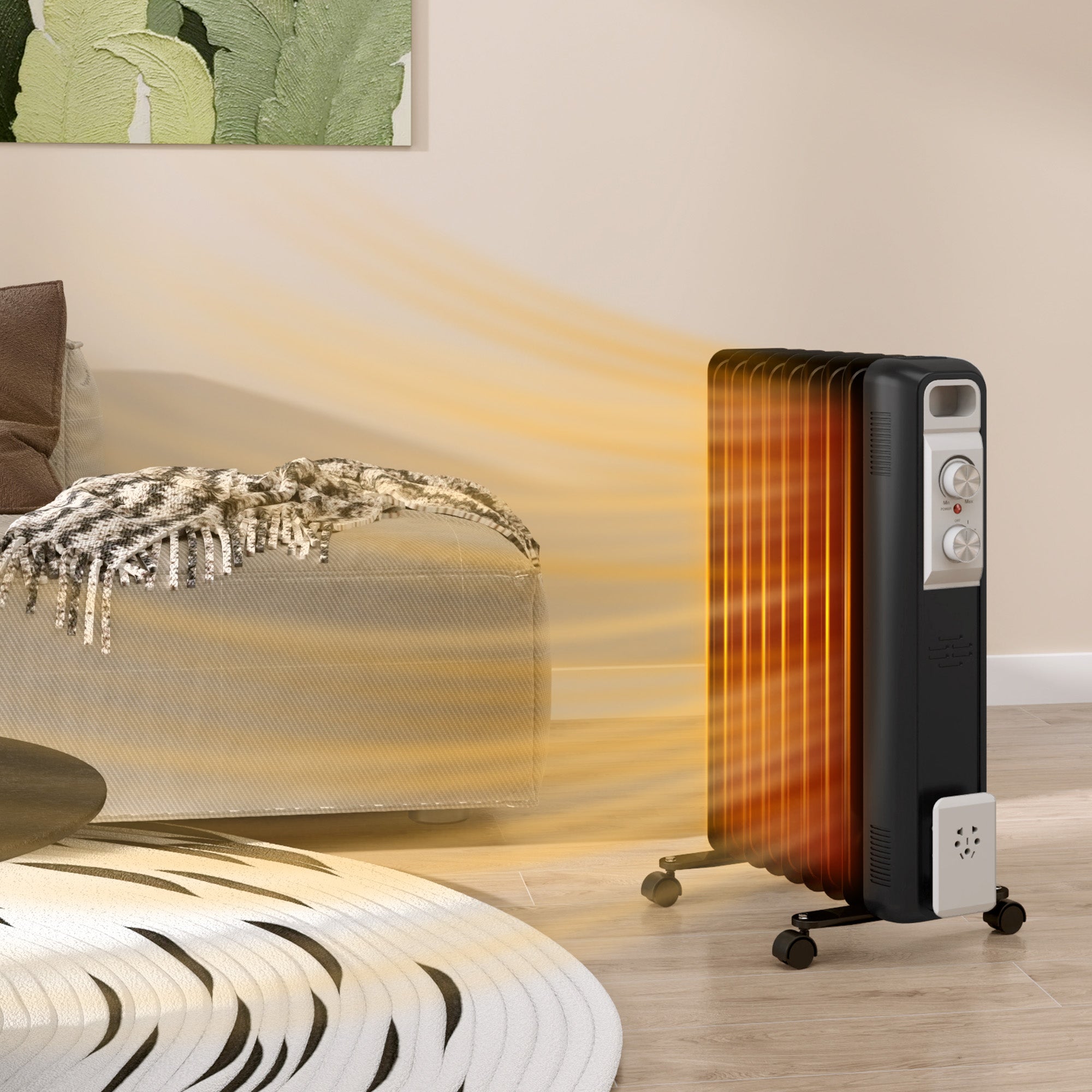 HOMCOM 2kW Nine Fin Oil-Filled Radiator - Black 