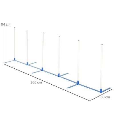 PawHut Dog Agility Equipment Training Adjustable Obstacle Course Set with 6 Weaves Poles Storage Bag for Pet Outdoor Games Exercise 
