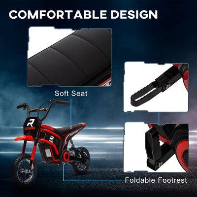 HOMCOM 24V Electric Motorbike with Twist Grip Throttle, Music, Horn, 12" Pneumatic Tyres, 16km/h Max Speed - Red 
