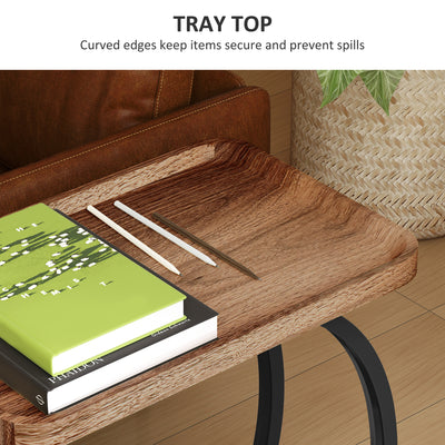HOMCOM 2-Tier Mobile C-Shaped Side Table - Brown 