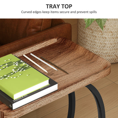 HOMCOM 2-Tier Mobile C-Shaped Side Table - Brown