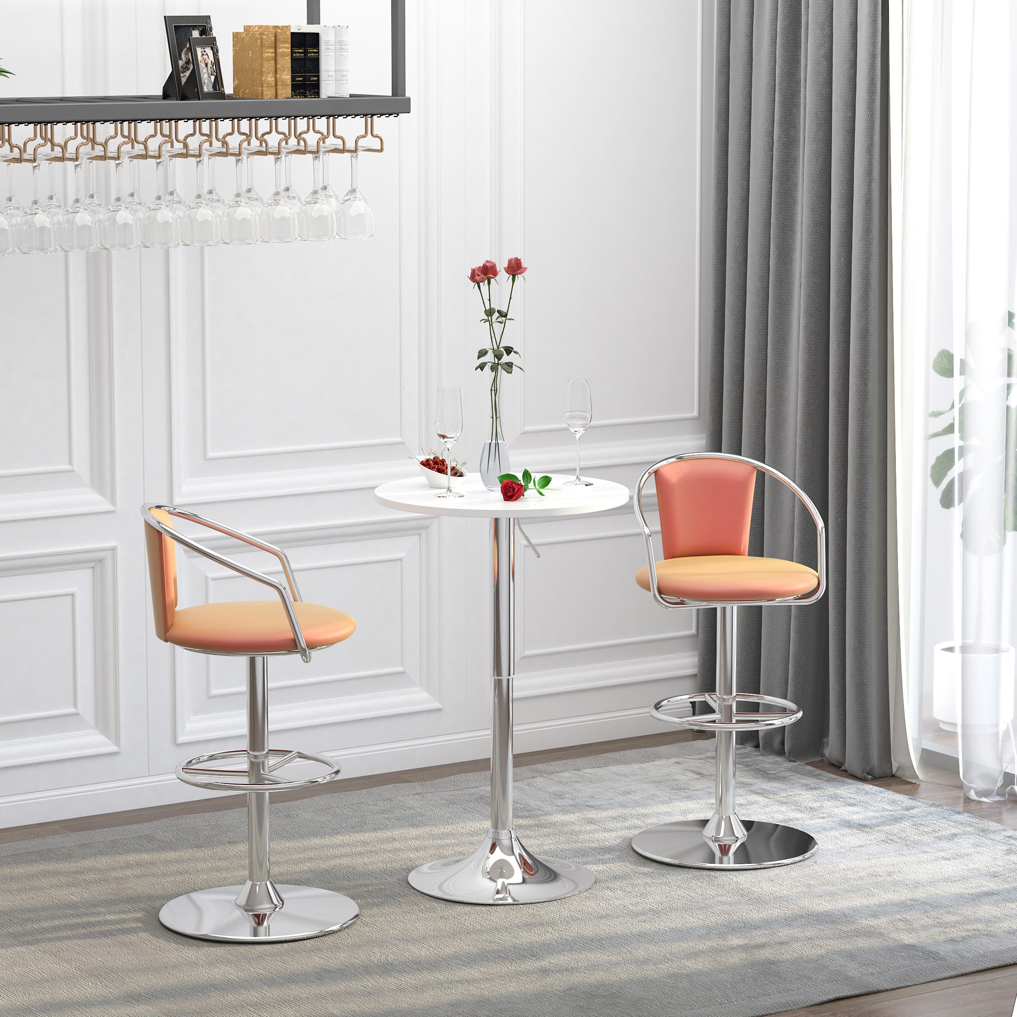 HOMCOM Bar Table Φ60cm Adjustable Height Round Bistro Table w/ Swivel Top Metal Frame Counter Surface Stylish Kitchen Conservatory White 