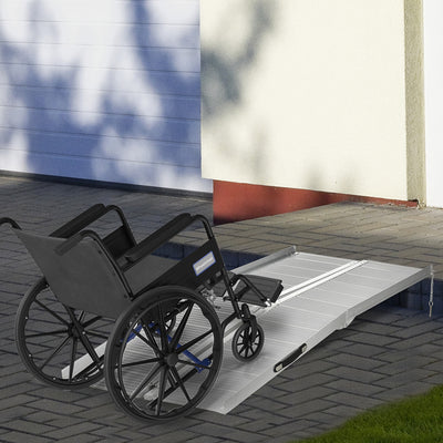 HOMCOM Textured Aluminum Folding Wheelchair Ramp, 183 x 72 cm Portable Threshold Ramp, for Scooter Steps Home Stairs Doorways 