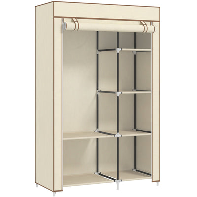 HOMCOM Fabric Wardrobe, Portable Wardrobe with 6 Shelves, 1 Hanging Rail, Foldable Closets, 103 x 43 x 162.5 cm, Cream White 