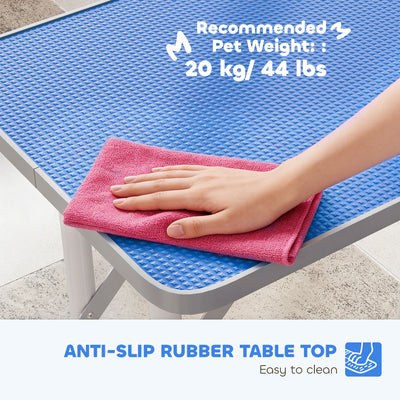 PawHut 32" Foldable Dog Grooming Table Pet Drying Beauty Table Adjustable Fixed Arm Rubber Top, Blue 