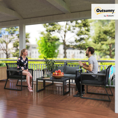 Outsunny 4 Pieces Rattan Garden Furniture Set - Charcoal Grey 