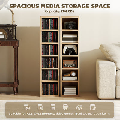 HOMCOM Set of 2 CD Media Display Shelf Unit Tower Rack with Adjustable Shelves, Oak 