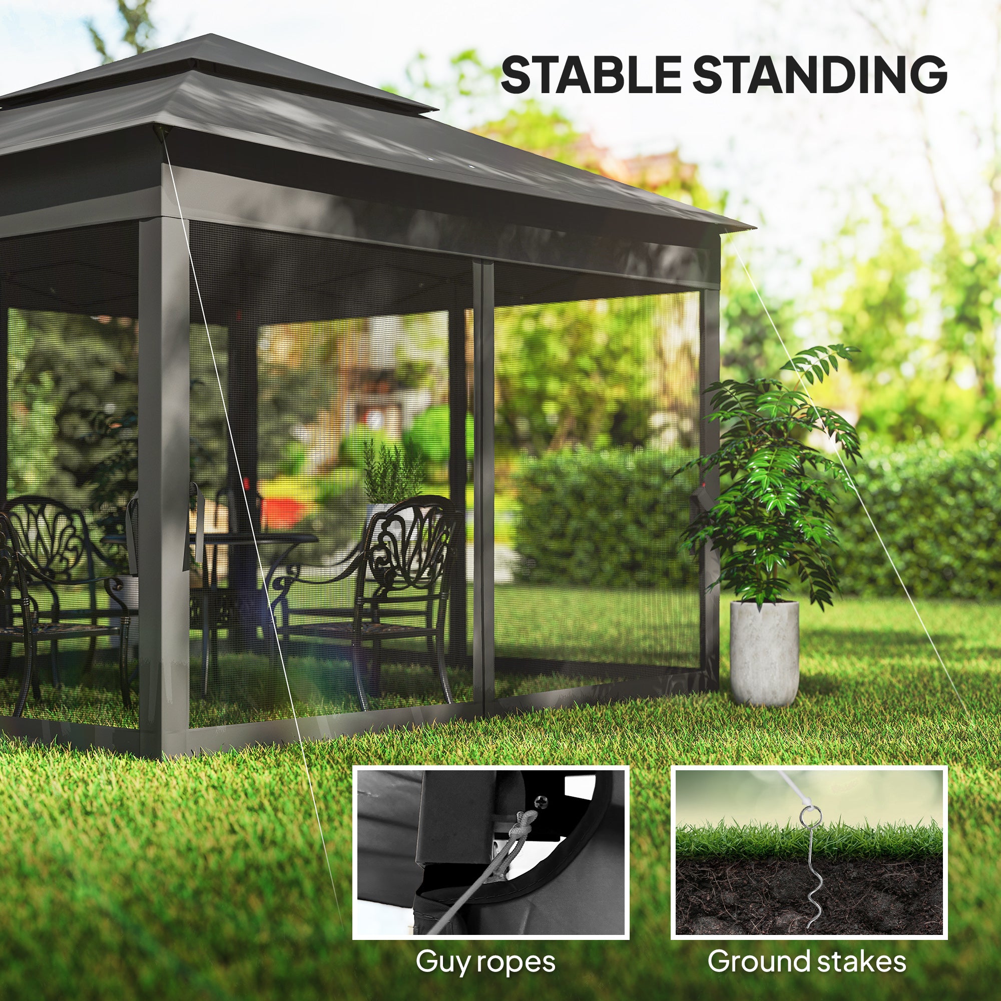 Outsunny 3 x 3(m) Pop Up Gazebo, Double-roof Garden Tent with Netting and Carry Bag, Party Event Shelter, Black 
