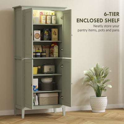 HOMCOM Tall Pantry Cupboard with Motion Sensor LED Light - Green 