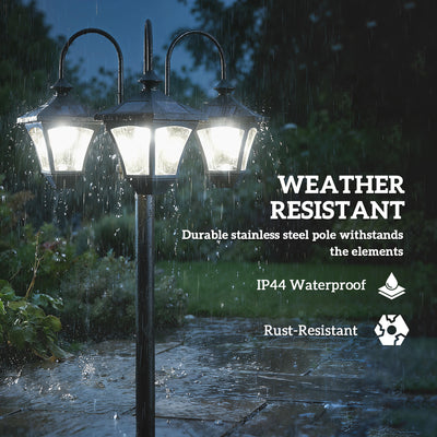 Outsunny Solar Lamp Post with Dusk-to-Dawn Sensor Street Light with 3-Head Planter 185 cm Black 
