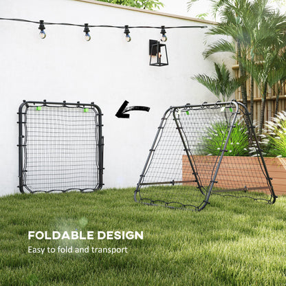 HOMCOM Double Sided Football Rebounder Net, Football Rebound Goal with Five Adjustable Angles, Black 