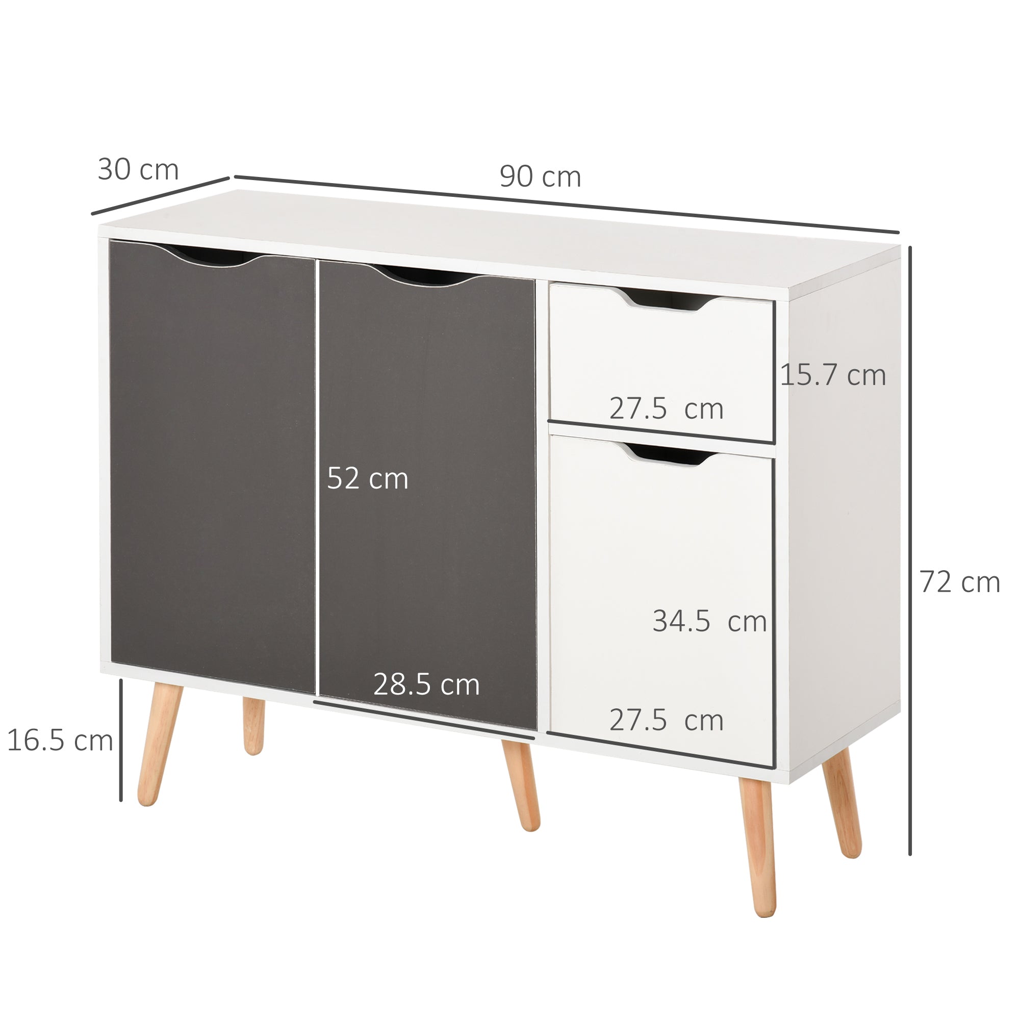 HOMCOM Sideboard Floor Standing Storage Cabinet with Drawer for Bedroom, Living Room, Home Office, Grey 