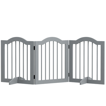 PawHut 3 Panels Dog Gate w/ Support Feet Fence Safety Barrier Freestanding Wood Light Grey 