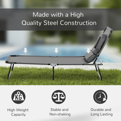 Outsunny Folding Sun Lounger Reclining Chair w/ Pillow Reading Hole Garden Beach 