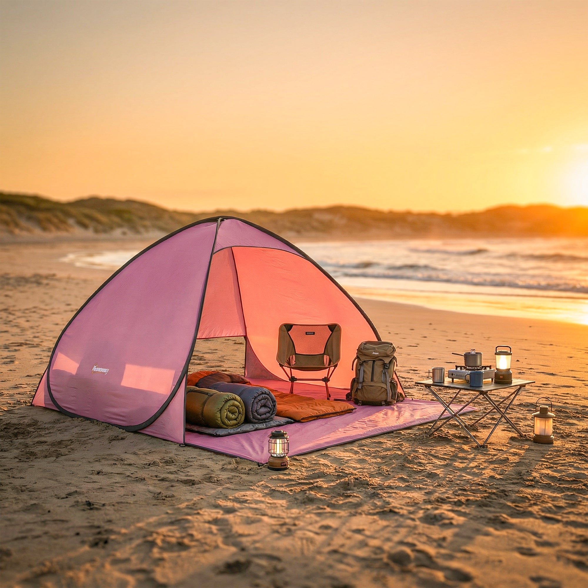 Outsunny Pop up Beach Tent, UV 50+ Sun Shelter with Carry Bag, 2x1.5m for 2-3 Person, Pink 