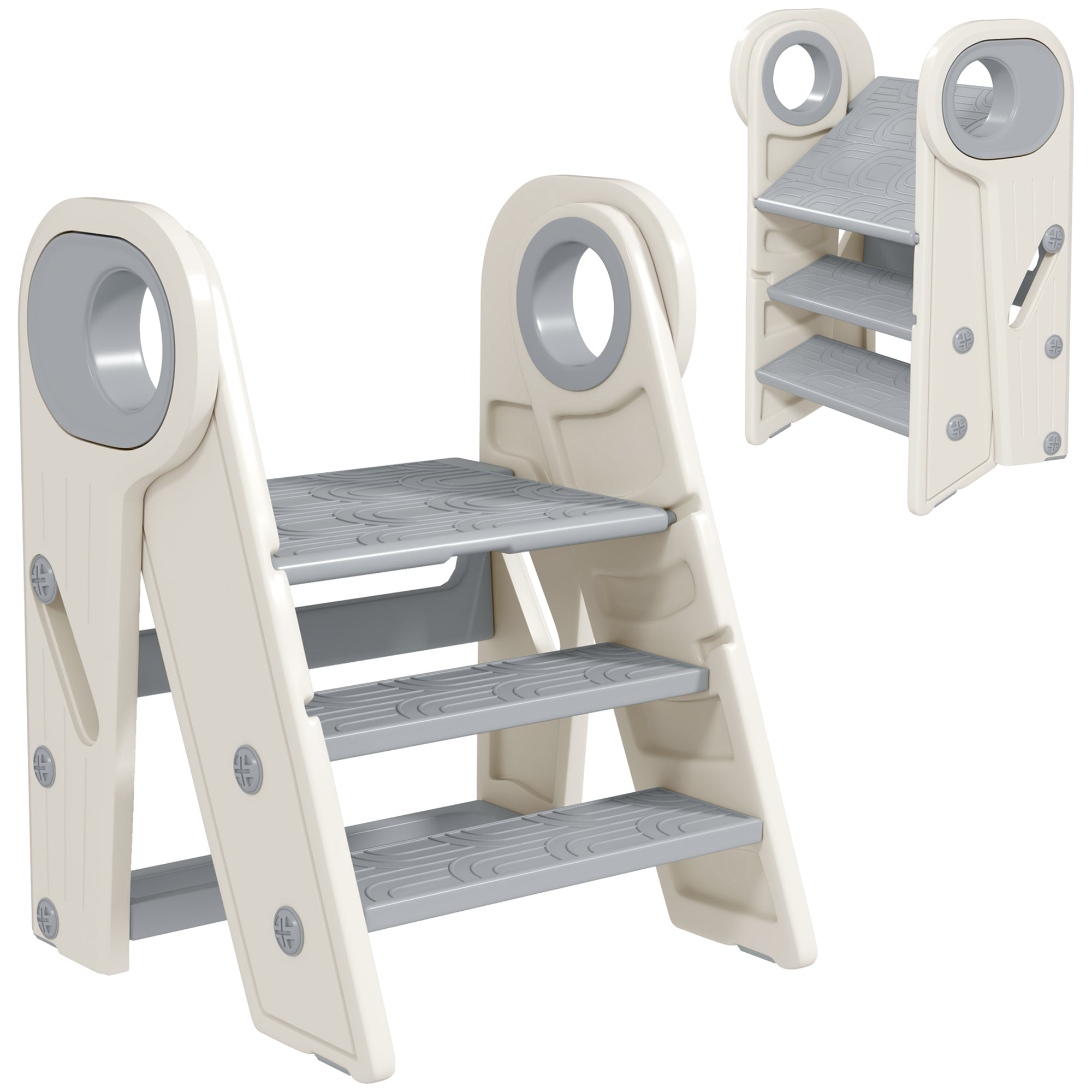 AIYAPLAY Foldable and Adjustable Toddler Tower with Handle, Non-Slip, Grey 
