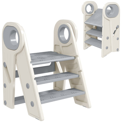 AIYAPLAY Foldable and Adjustable Toddler Tower with Handle, Non-Slip, Grey 