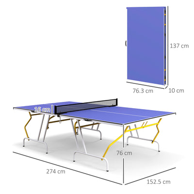 SPORTNOW 9FT Foldable Table Tennis Table, with Cover, Net, Paddles, Balls - Blue 