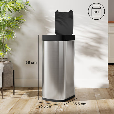 HOMCOM 50L Sensor Bin, Automatic Kitchen Bin, Manual Override, Battery Operated, Inner-Bucket-Free, for Kitchen, Bedroom 