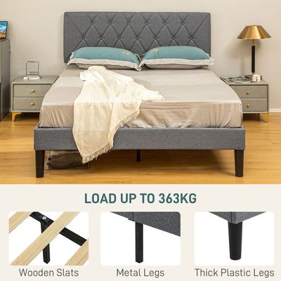 HOMCOM King Size Padded Fabric Headboard Bed Frame - Grey 