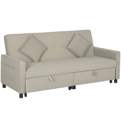 HOMCOM Three-Person Velvet-Feel Sofa Bed - Beige 