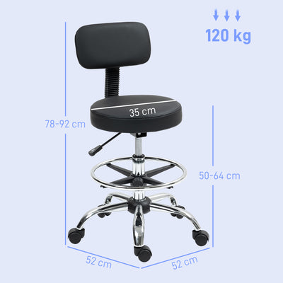 HOMCOM Drafting Chair, Office Chair with Backrest and Adjustable Footrest, Height Adjustable Stool, Leather Padded Rolling Task Chair for Home Office, Black 