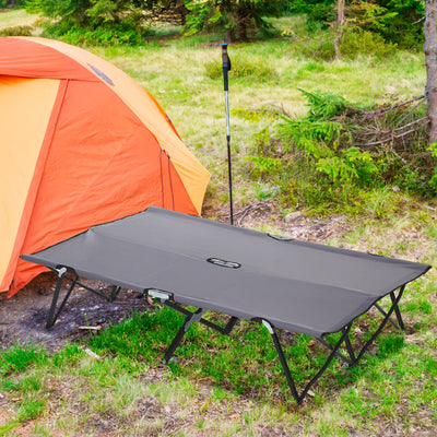 Outsunny Double Camping Cot Bed, with Bag - Grey 