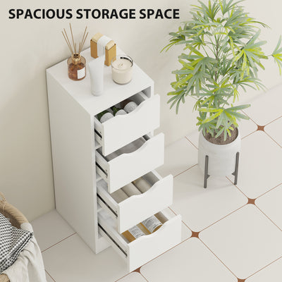 HOMCOM 4-Drawer Bathroom Cabinet, Freestanding Narrow Storage Cabinet with Groove Handles for Small Spaces, White 