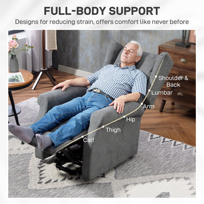 HOMCOM Power Lift Recliner Armchair, Electric Lift Chair for Elderly, Fabric Riser and Reclining Chair with Remote Control, Side Pockets, Extended Footrest, for Living Room, Charcoal Grey 