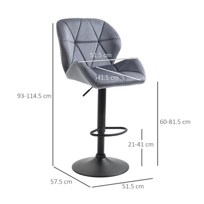 HOMCOM Adjustable Bar Stools Set of 2, Armless Upholstered Swivel Counter Chairs, Barstools with Back, Footrest, Dark Grey 