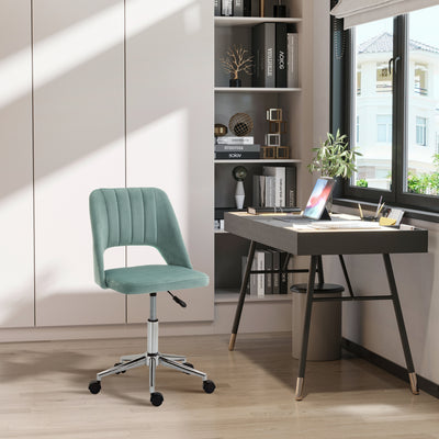 Vinsetto Mid Back Office Chair Velvet Fabric Swivel Scallop Shape Computer Desk Chair for Home Study Bedroom Green 